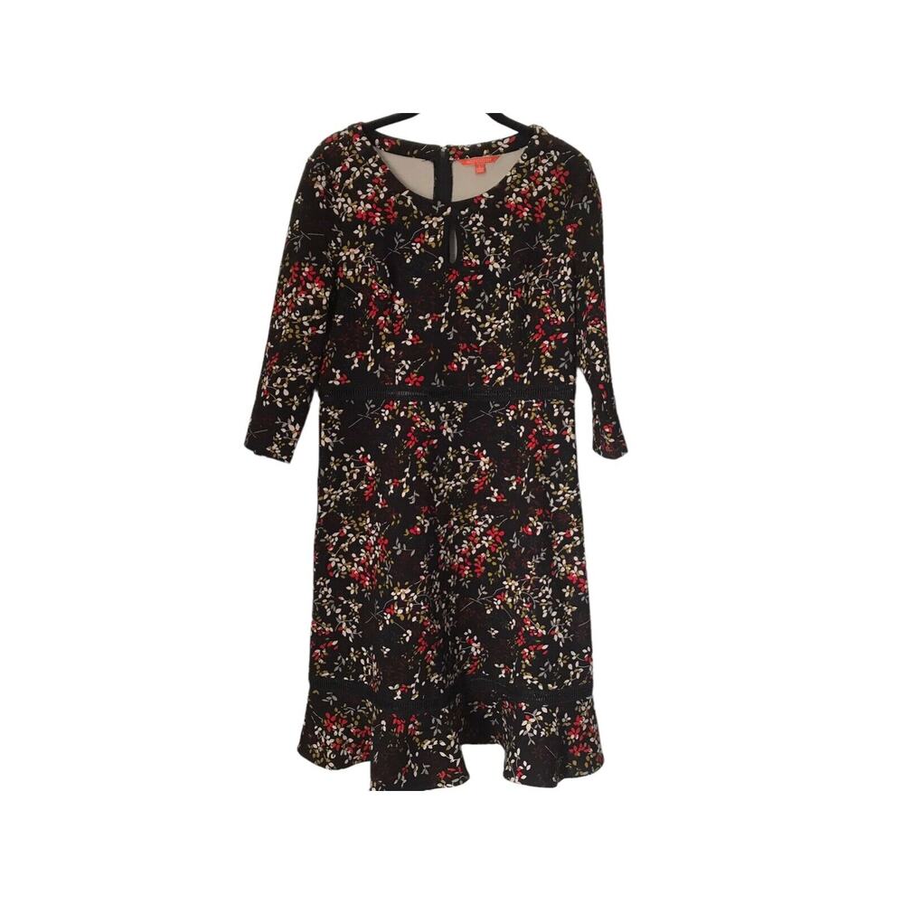 ModCloth Womens Dress Size‎ L Black Floral 3/4 Sleeve Keyhole Neck Sheath